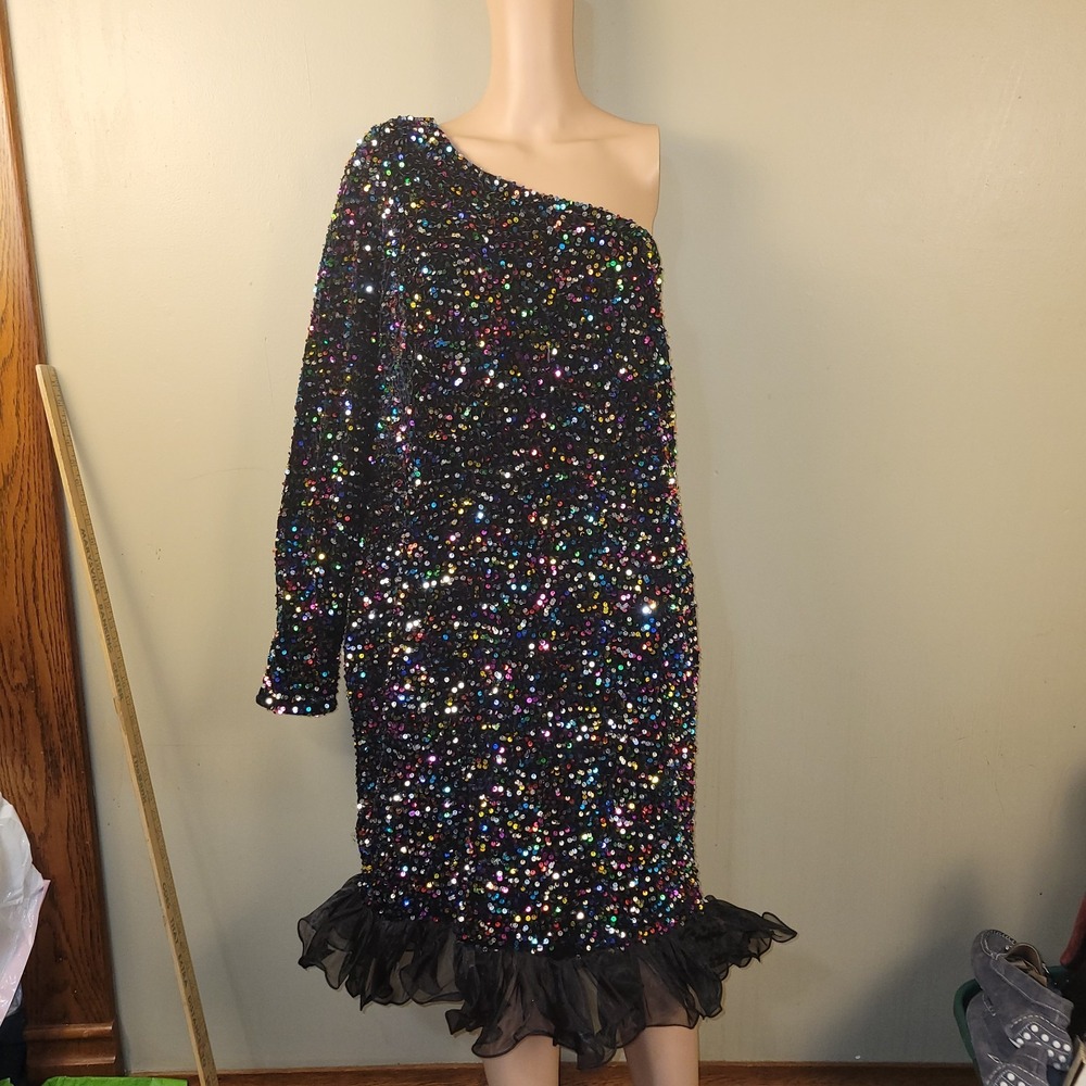 Glitzy One Sleeve Dress, 3XL‎ Sequins  Party New Year